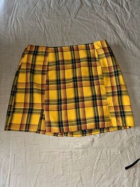 ROMWE Y2K Yellow Plaid Mini Skirt